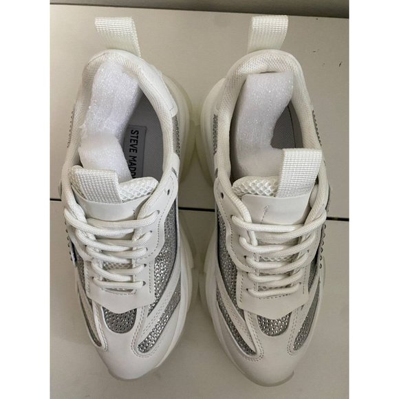Steve Madden Possession White Rhinestone Embellished Lace Up Sneakers (Size 6) - Picture 3 of 8